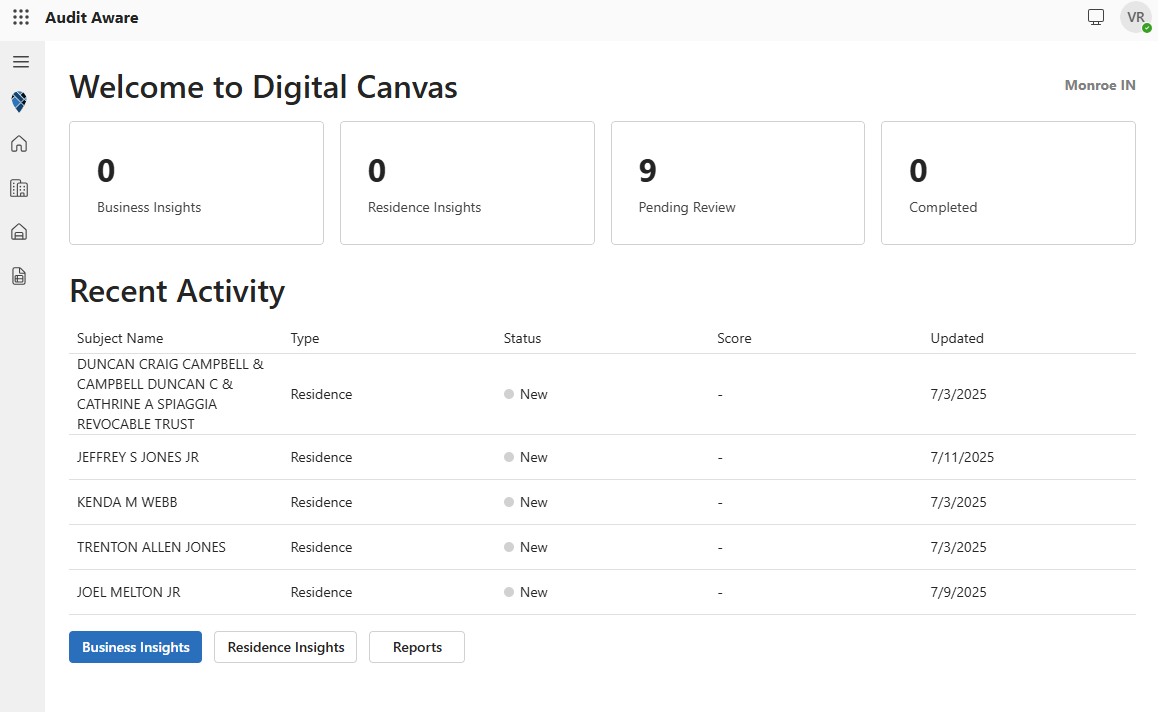 Digital Canvas investigation tool: Street View thumbnail alongside business info panel with confidence score bar